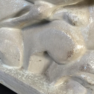 Roger Guérin, stylized Art Deco fish, high-fire salt-glazed stoneware sculpture, Bouffioulx ca 1925