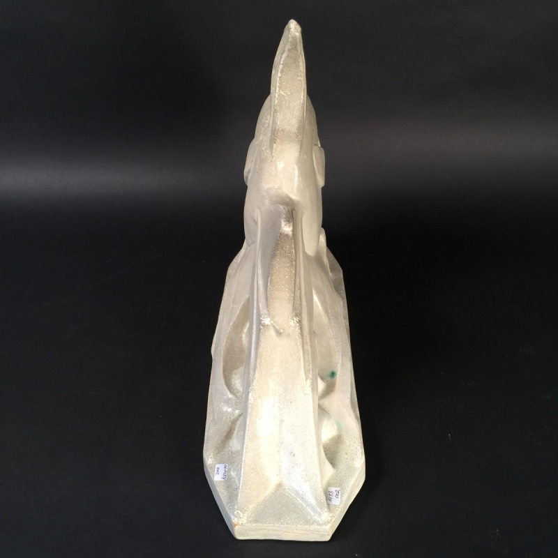 Roger Guérin, poisson stylisé Art Déco, sculpture en grès salé grand feu, Bouffioulx ca 1925