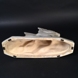 Roger Guérin, gestileerde Art Deco-vis, sculptuur van geglazuurd steengoed, Bouffioulx ca. 1925