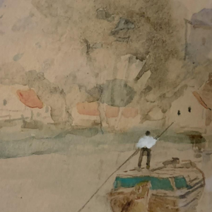 STACQUET HENRI " Paysage Hollandais " Aquarelle / Gouache sur papier, circa 1880