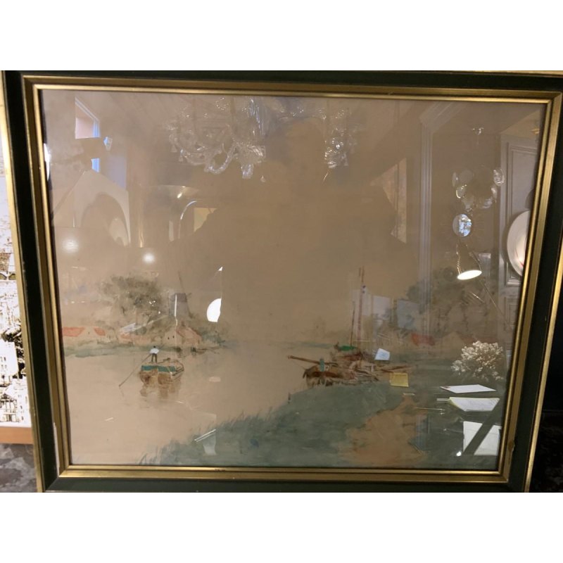 STACQUET HENRI "Dutch Landscape" Watercolor/Gouache on paper, circa 1880