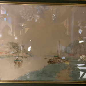 STACQUET HENRI " Paysage Hollandais " Aquarelle / Gouache sur papier, circa 1880