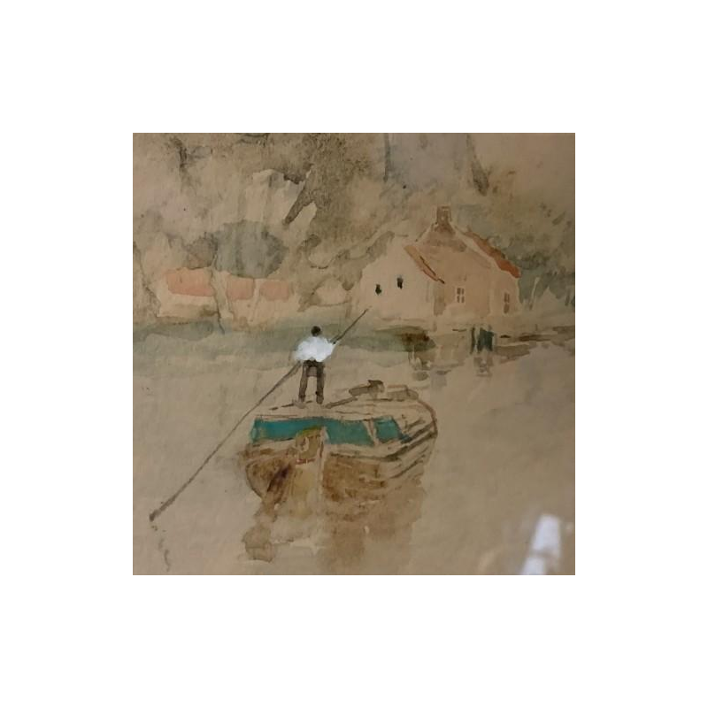 STACQUET HENRI "Dutch Landscape" Watercolor/Gouache on paper, circa 1880