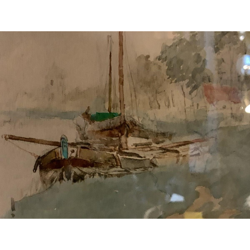 STACQUET HENRI " Paysage Hollandais " Aquarelle / Gouache sur papier, circa 1880