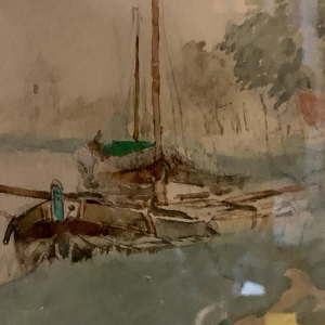 STACQUET HENRI "Dutch Landscape" Watercolor/Gouache on paper, circa 1880