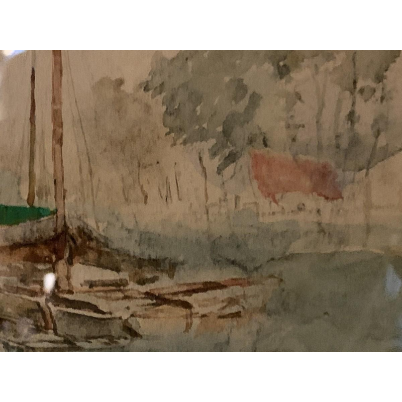 STACQUET HENRI " Paysage Hollandais " Aquarelle / Gouache sur papier, circa 1880