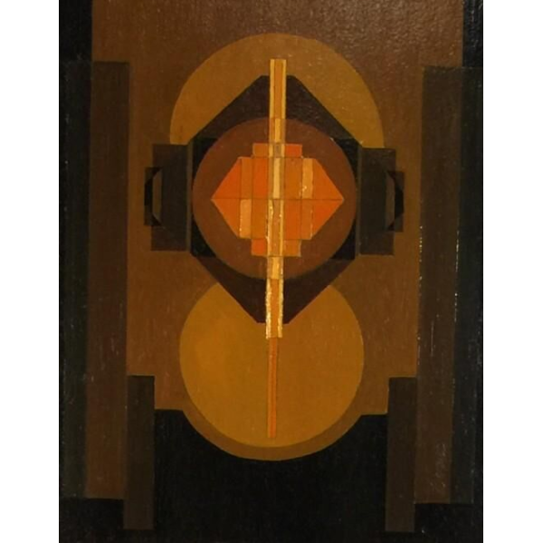Jean Boquet "Abstraction géométrique", tableau huile sur panneau, ca 1945/50