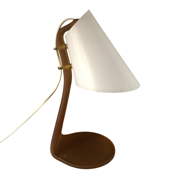 Lampe à poser / de bureau, verre opalin dépoli et laiton, circa 1970