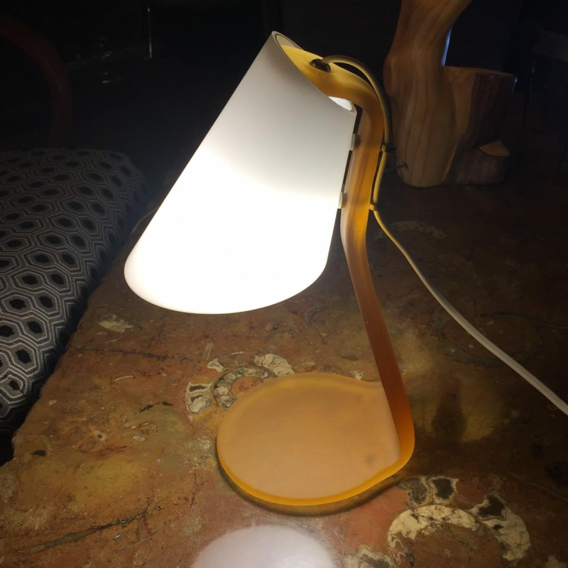 Table/desk lamp, frosted opaline glass and brass, circa 1970
