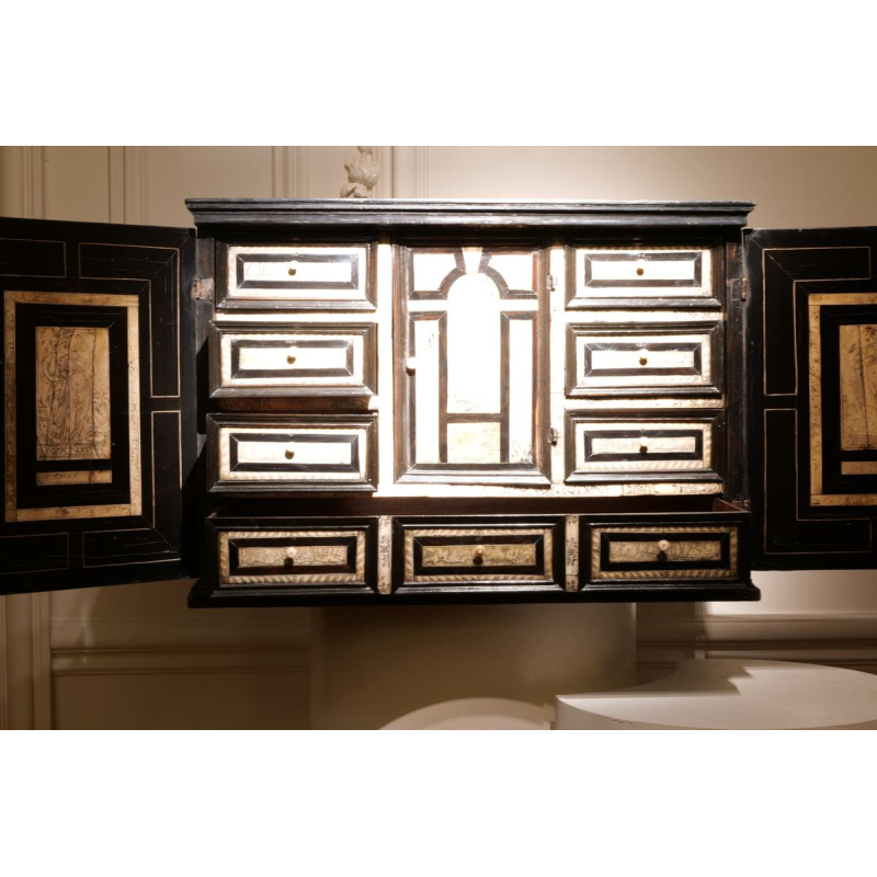Milanese cabinet in blackened pearwood, ebony and engraved bone, Italy, 17th century