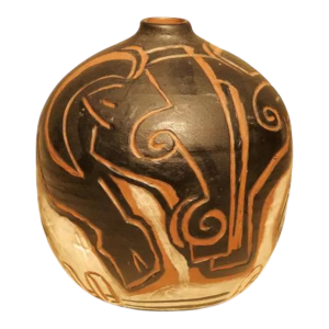 Kelli Bedrossian, ceramic vase, animal decoration with a bull, unique piece 2016