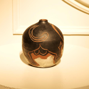 Kelli Bedrossian, ceramic vase, animal decoration with a bull, unique piece 2016