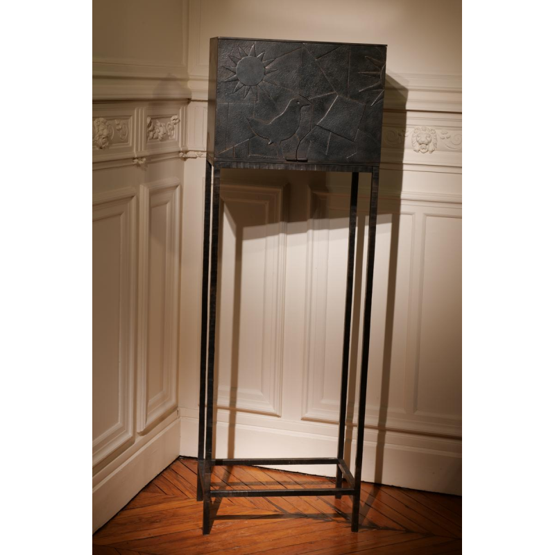 Germaine, 'High Perched' cabinet in hot-hammered and patinated wrought iron, 21st century
