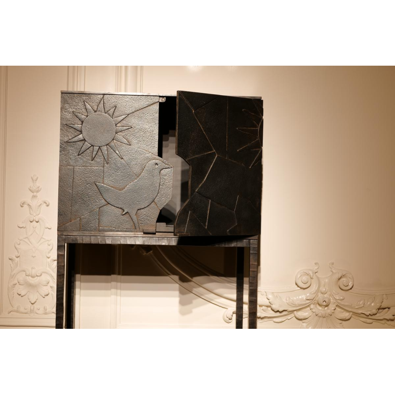 Germaine, 'High Perched' cabinet in hot-hammered and patinated wrought iron, 21st century
