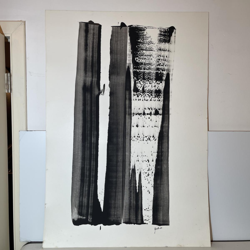 André Engels, abstract schilderij, gemengde technieken op papier, 1964