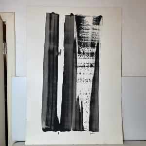 André Engels, tableau abstrait, technique mixte sur papier, 1964