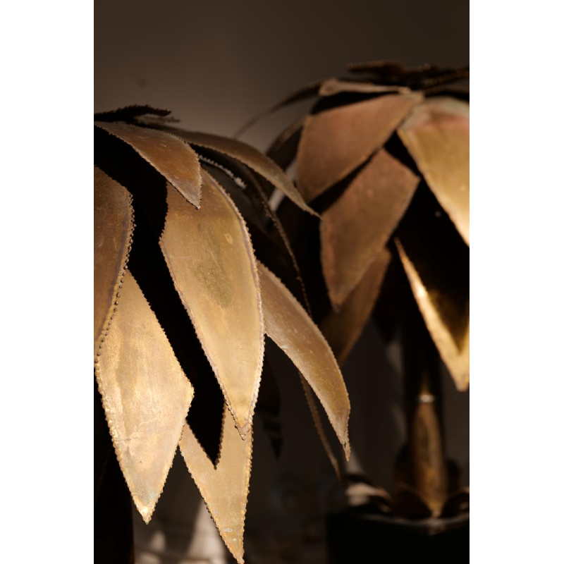 Jean Jansem, paar 'Palm Trees'-lampen van geslepen, gepatineerd metaal, circa 1960-1970