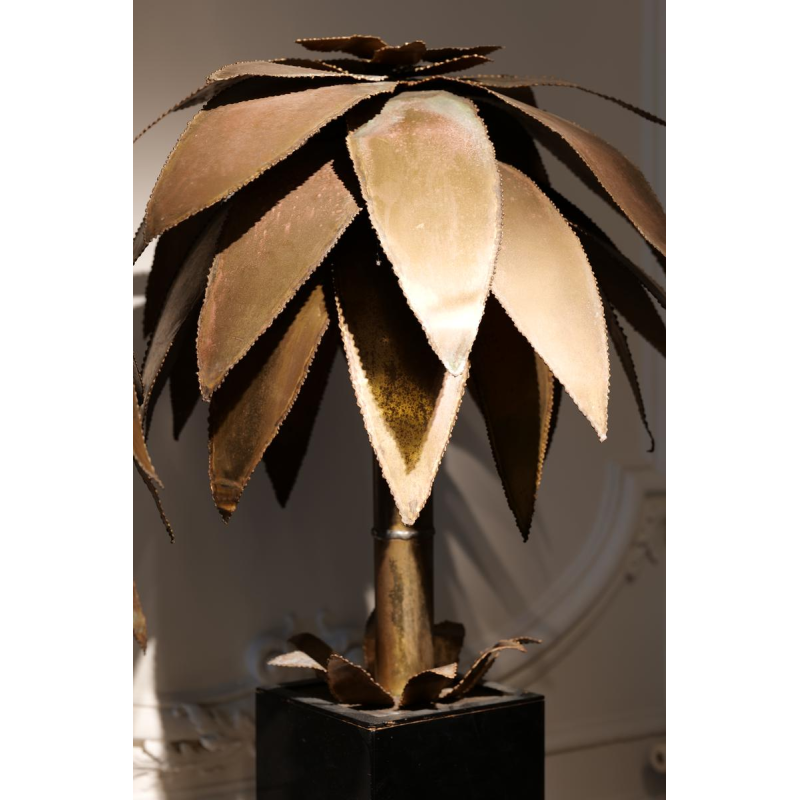 Jean Jansem, pair of 'Palm Trees' lamps in cut patinated metal, circa 1960-1970