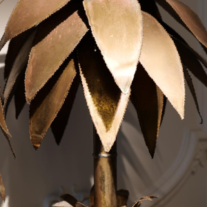 Jean Jansem, pair of 'Palm Trees' lamps in cut patinated metal, circa 1960-1970