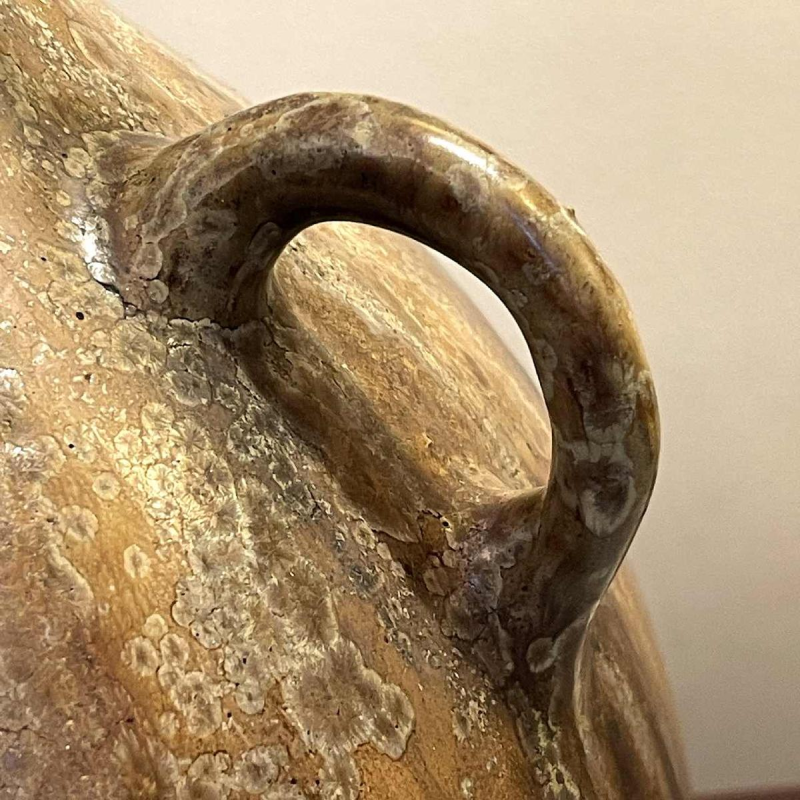 ROGER GUERIN, brown Art Nouveau 'colocynth' vase with three handles, large-fired salted stoneware, Bouffioulx ca 1920