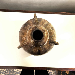 ROGER GUERIN, vase 'coloquinte' Art Nouveau brun à trois hanses, grès salé grand feu, Bouffioulx ca 1920