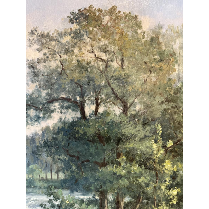 Auguste DANDOY «Jeunes pêcheurs à la ligne en bord de Lesse ?» 1892 peinture huile sur toile 60x80 cm