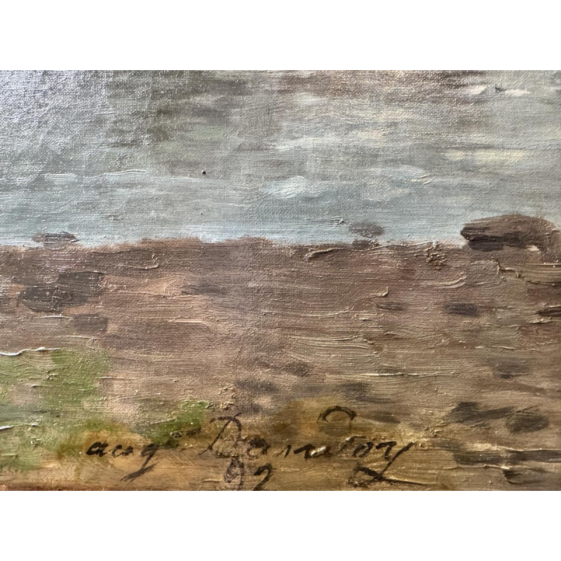 Auguste DANDOY «Jeunes pêcheurs à la ligne en bord de Lesse ?» 1892 peinture huile sur toile 60x80 cm