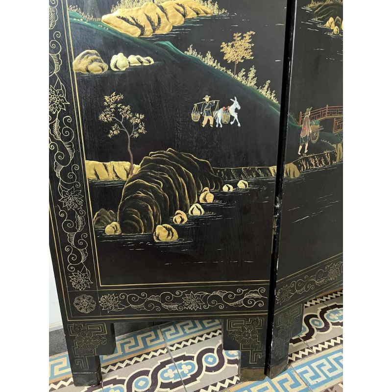 Zesbladige kamerscherm in Coromandel-lak, China 20e eeuw