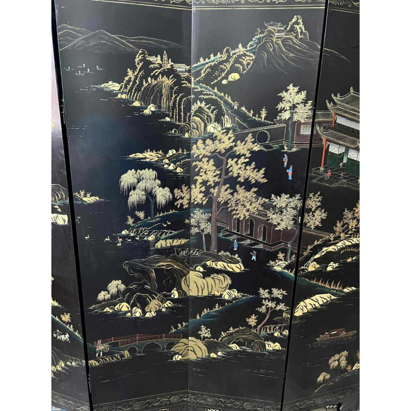 Zesbladige kamerscherm in Coromandel-lak, China 20e eeuw