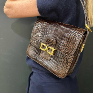 Delvaux, sacoche vintage en croco brun