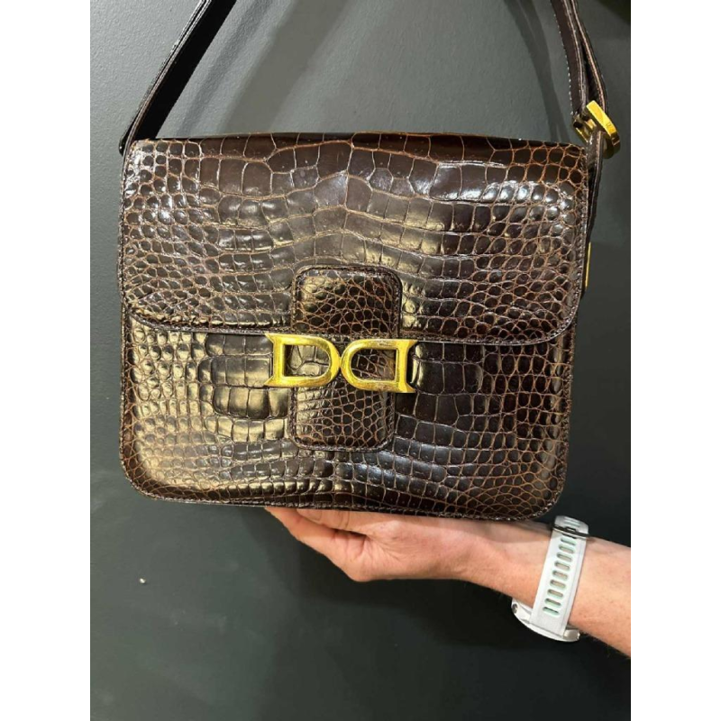 Delvaux, vintage satchel in brown crocodile leather