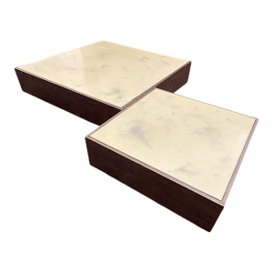 JEF VERBRAK, set de 2 tables basses (tableaux) en bois de Wengé, design moderniste, ca 1970