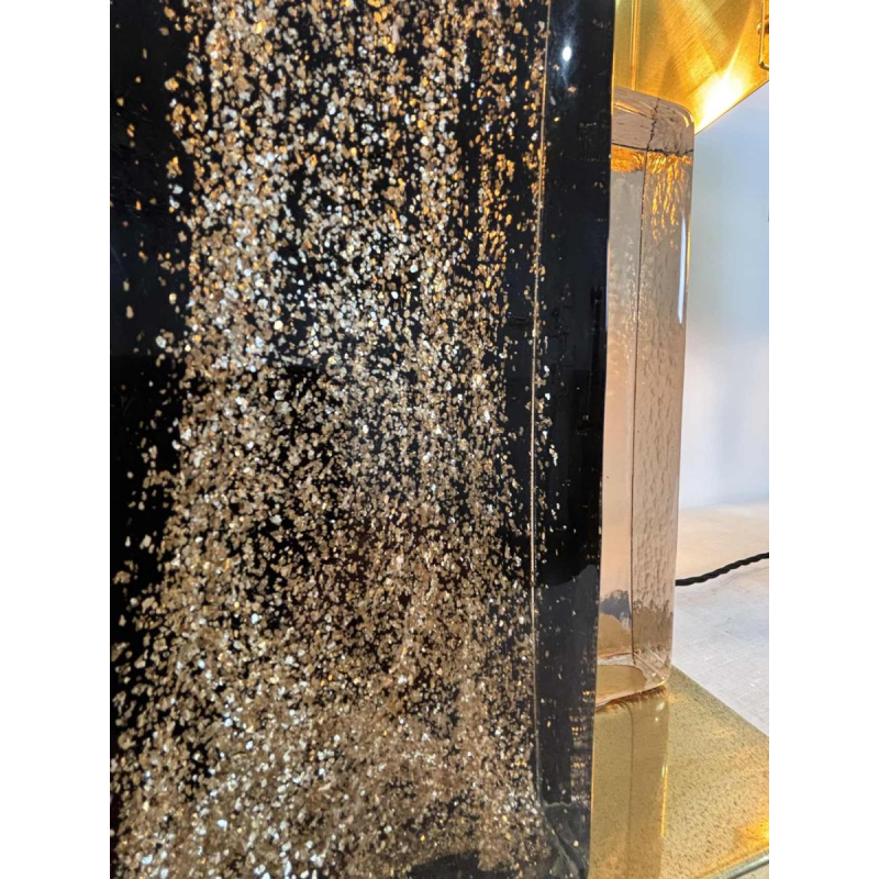 Pair of Hollywood regency table lamps, Murano glitter glass and gilded brass, 20th century Italy