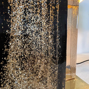 Paar Hollywood regency tafellampen, Murano glitterglas en verguld messing, 20e eeuw Italië