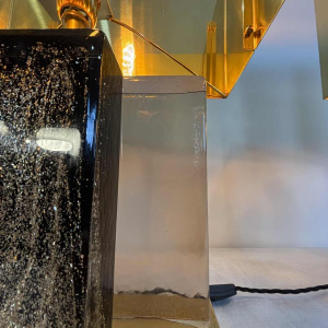 Pair of Hollywood regency table lamps, Murano glitter glass and gilded brass, 20th century Italy