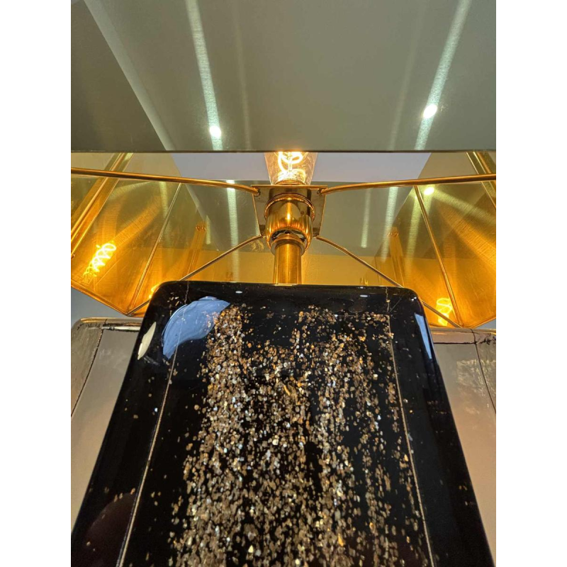 Paar Hollywood regency tafellampen, Murano glitterglas en verguld messing, 20e eeuw Italië