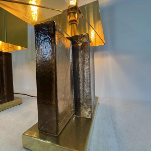 Paar Hollywood regency tafellampen, Murano glitterglas en verguld messing, 20e eeuw Italië