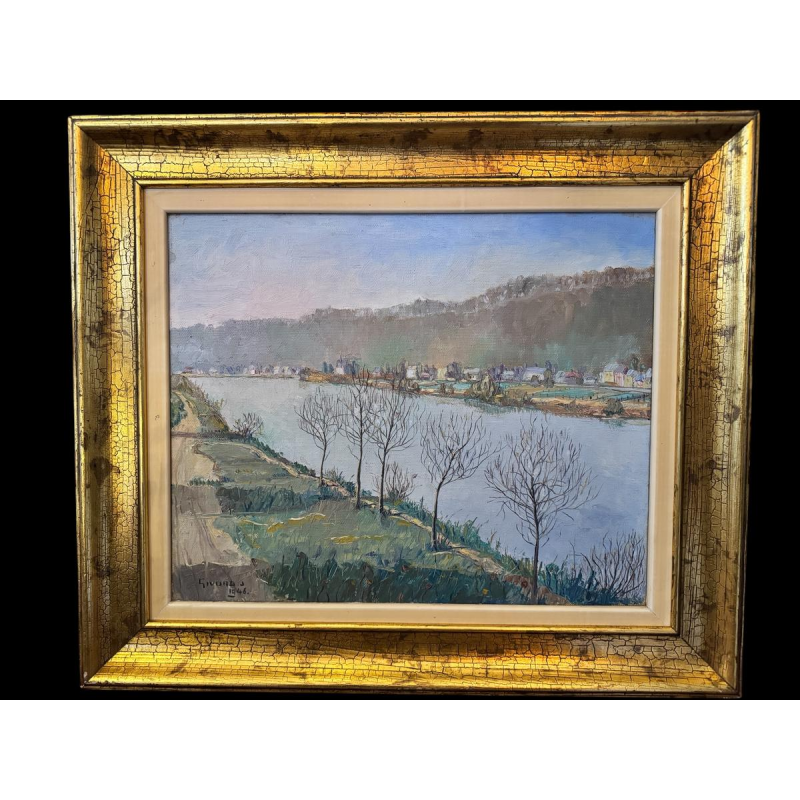 Jean-Marie GIVORD “View of the Meuse (towards Wépion?)” 1946 oil painting on canvas