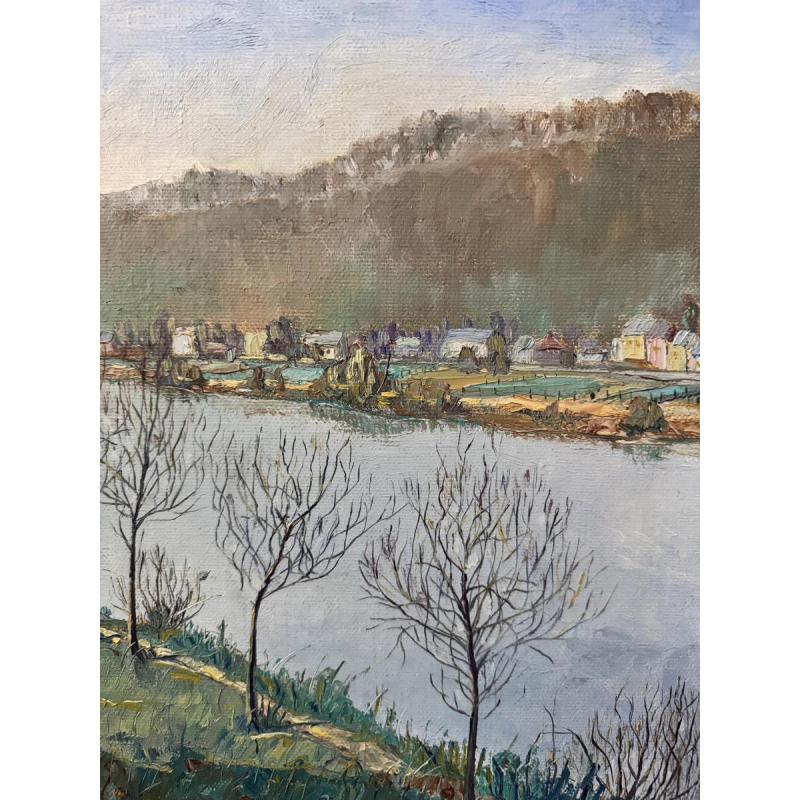 Jean-Marie GIVORD “View of the Meuse (towards Wépion?)” 1946 oil painting on canvas