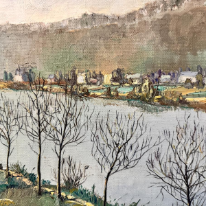 Jean-Marie GIVORD “View of the Meuse (towards Wépion?)” 1946 oil painting on canvas