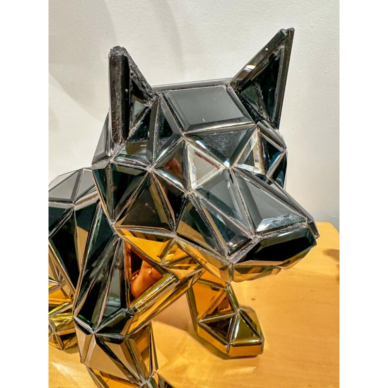 Olivier de Schrijver, sculpture 'Chien faïencé en miroir et chrome' années 2000