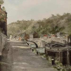 Alphonse CREPIN (1931-2010): De schuit aangemeerd bij de brug van Jambes.