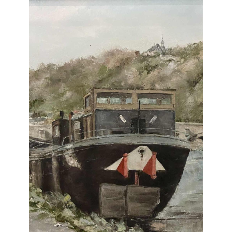 Alphonse CREPIN (1931-2010): « La péniche amarrée près du pont de Jambes »