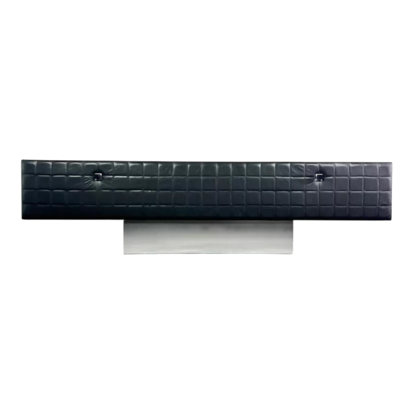 Modernist lowboard, imitation leather, wood and stainless steel, 1960