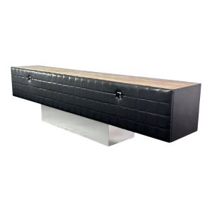 Modernist lowboard, imitation leather, wood and stainless steel, 1960