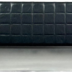 Modernist lowboard, imitation leather, wood and stainless steel, 1960