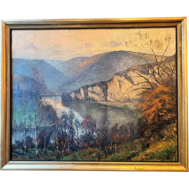 Eugène COLIGNON “Panorama richting de Maas bij WEPION - PROFONDEVILLE” olieverf op doek