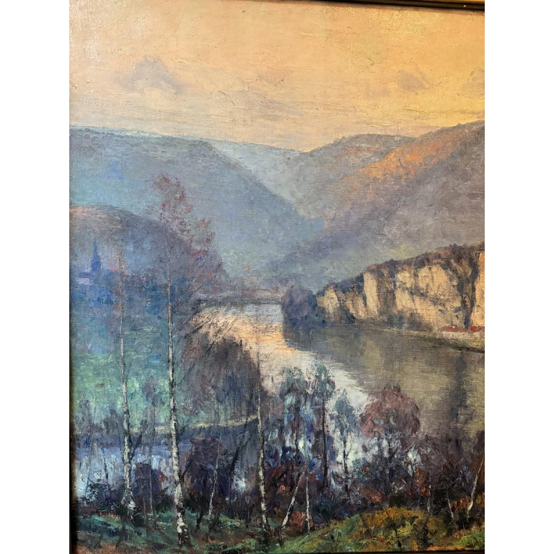 Eugène COLIGNON «Panorama vers la Meuse à WEPION - PROFONDEVILLE» peinture huile sur toile