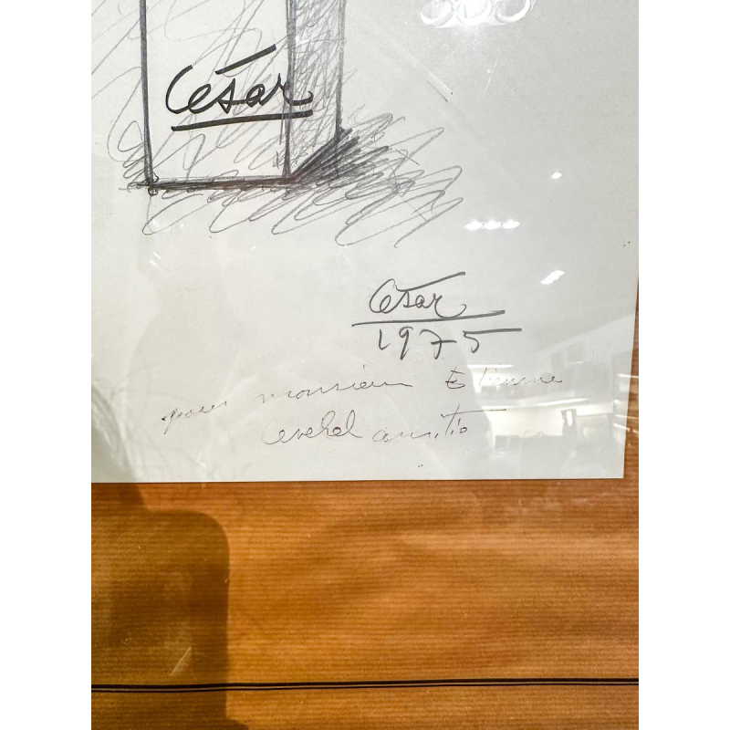 César Baldaccini, tekening met viltstift en potlood op papier, 1975