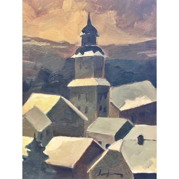 Milo DARDENNE “Ardennes Village - Gaumais under the Snow” oil painting on canvas